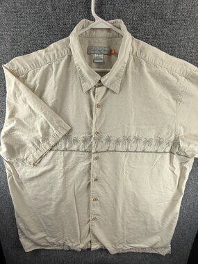Quiksilver Graphic Print Short Sleeve 2XL Comfort Beige Shirt Button Up Casual